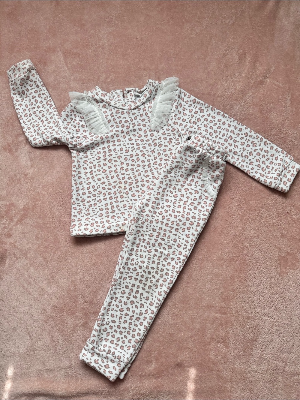 Nicole Miller Girls White & Pink Leopard Ruffle Set